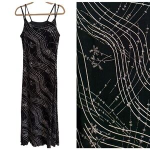 Vintage Sparkly Black Maxi Dress Y2K 90’s Slip Dress Strappy Stretchy Evening